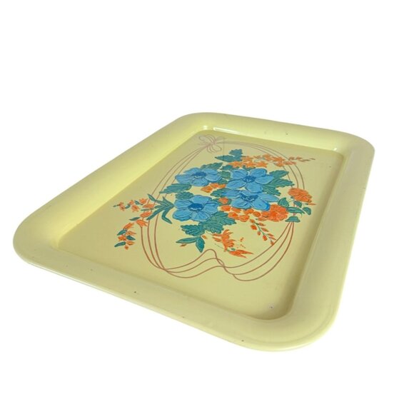 MCM 50s Floral Metal Serving Tray Decorative VTG Rustic Farmhouse Farmers Market - Picture 5 of 12